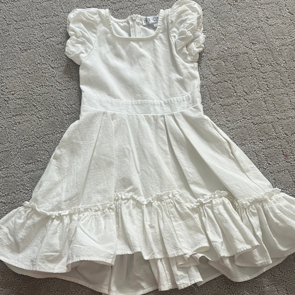 Ivy City Co White Ruffled Tiered Sundress with Puff Cap Sleeves